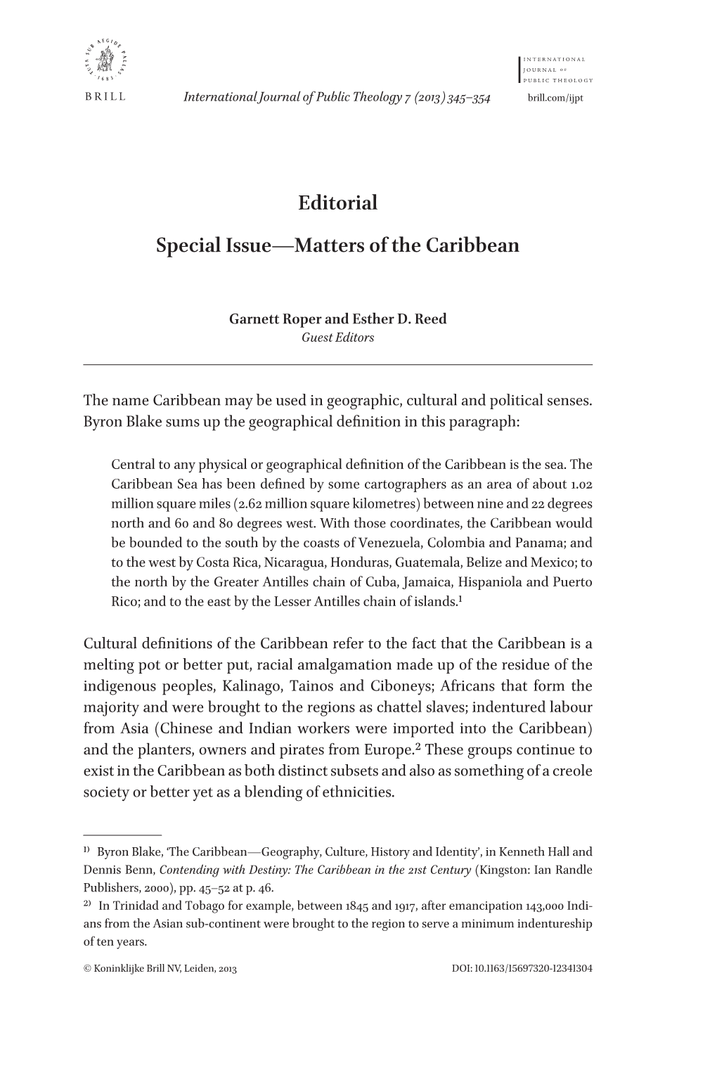 Editorial Special Issue—Matters of the Caribbean