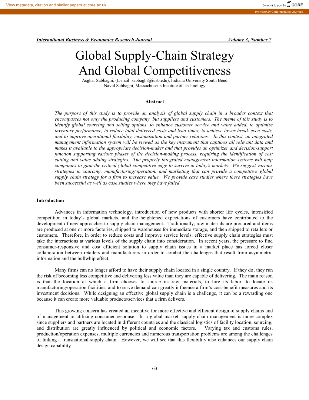 SUPPLY-CHAIN MANAGEMENT and GLOBAL