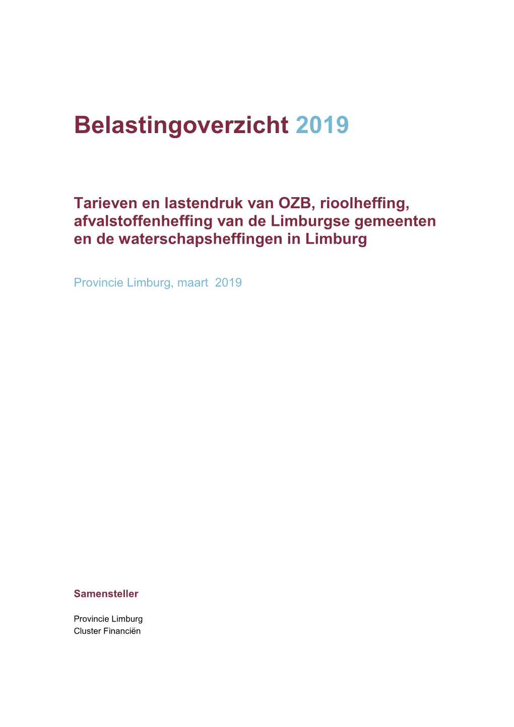 Provincie Limburg Belastingoverzicht 2019