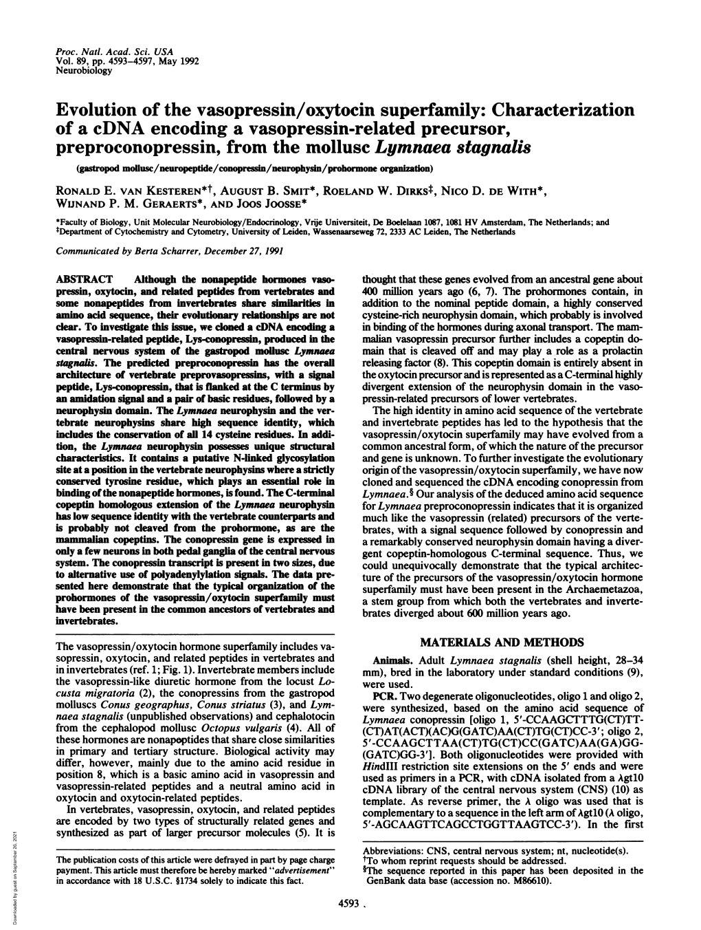 Evolution of the Vasopressin/Oxytocin Superfamily