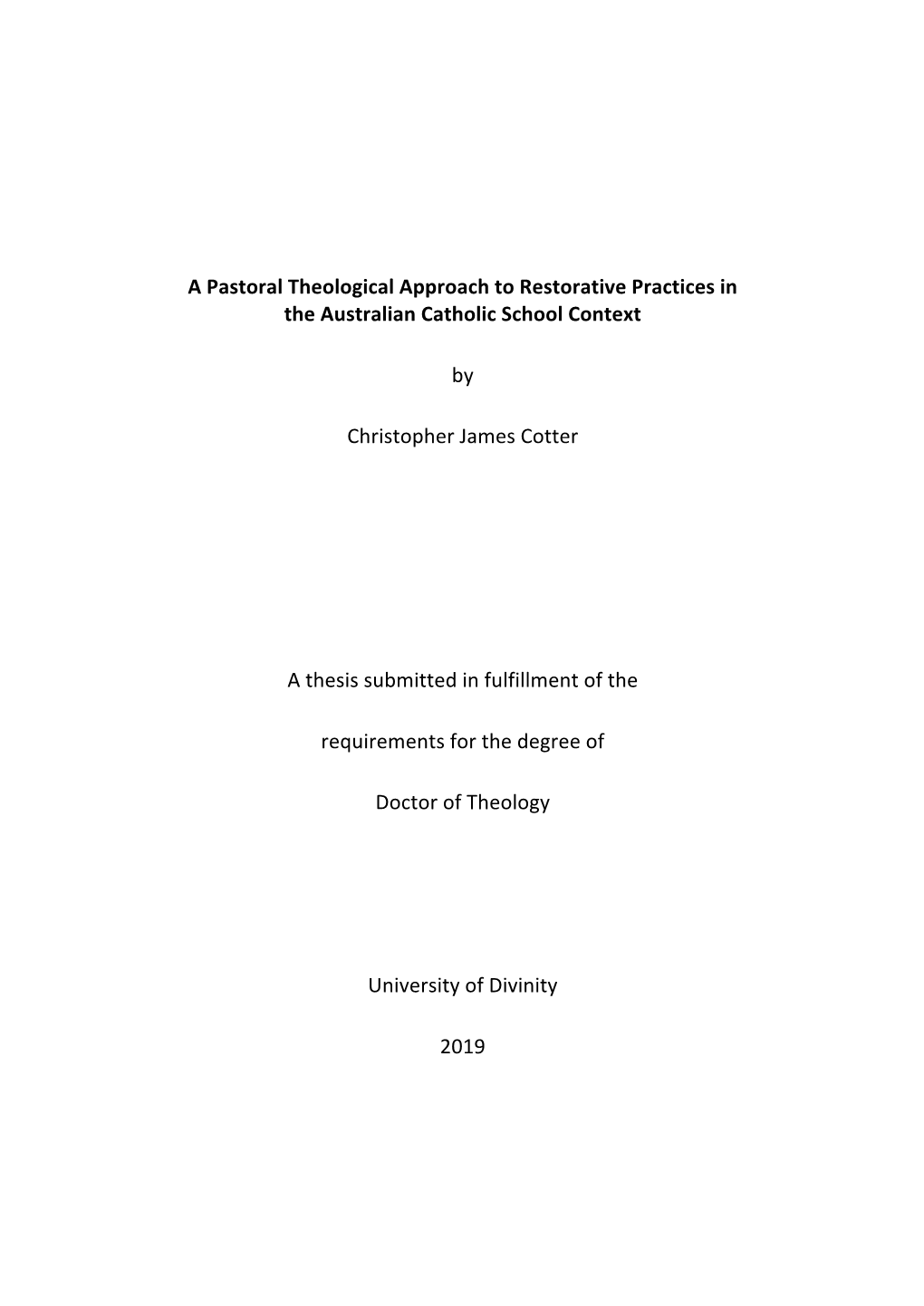 A Pastoral Theological Approach to Restorative Practices in the Australian Catholic School Context