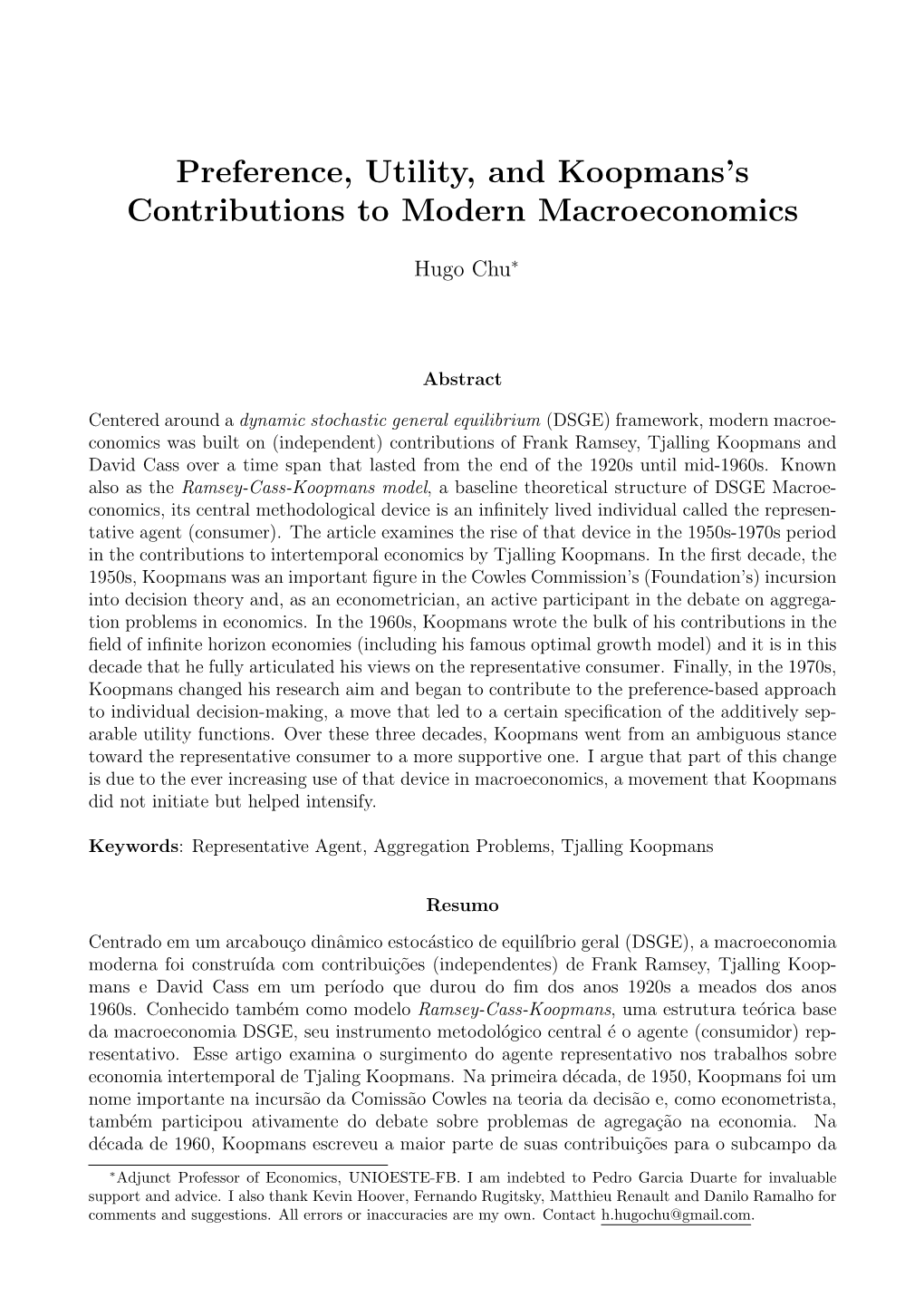 Preference, Utility, and Koopmans's Contributions to Modern