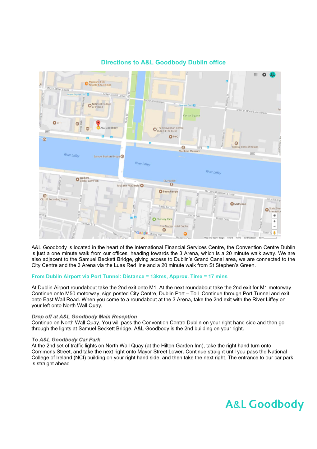 Directions to A&L Goodbody Dublin Office