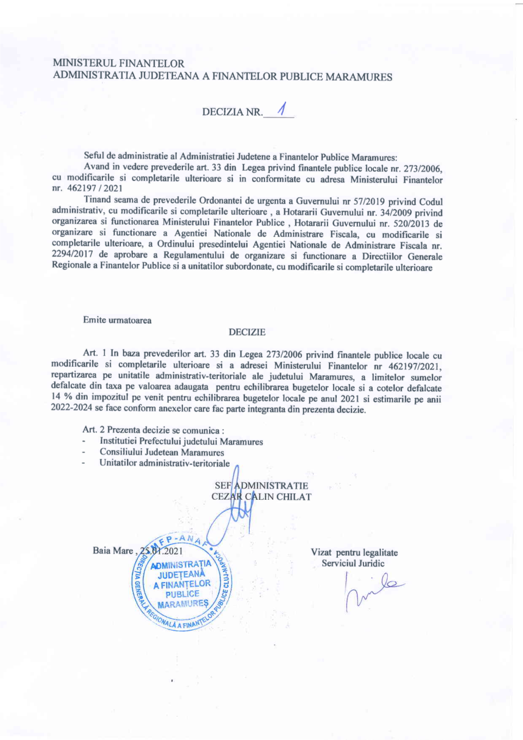 Ministerul Finantelor Administratia Judeteana a Finantelor Publice Maramures Decizia Nr.