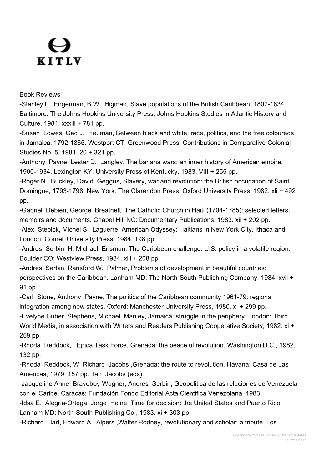 Downloaded from Brill.Com10/07/2021 12:34:44AM Via Free Access Angeles: Center for Afro-American Studies and African Studies Center, University of California, 1982