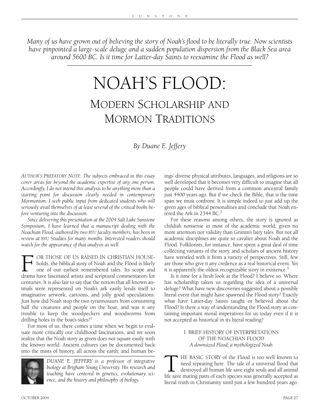 Noah's Flood: Modern Scholarship and Mormon Traditions