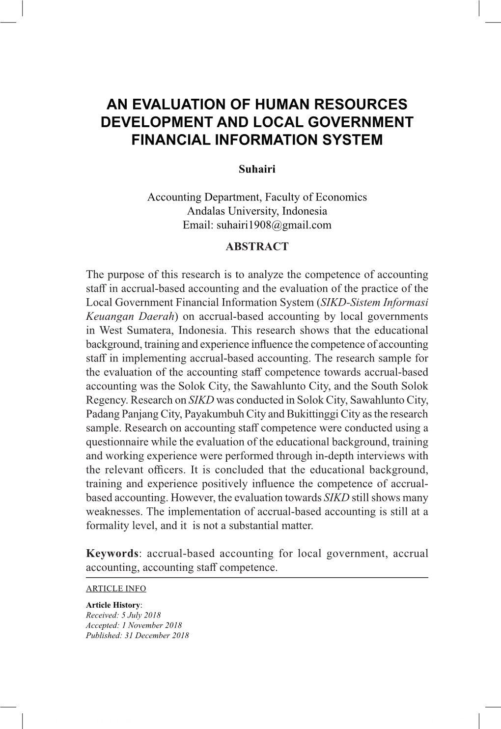 An Evaluation of Human Resources Development and Local Government Financial Information System