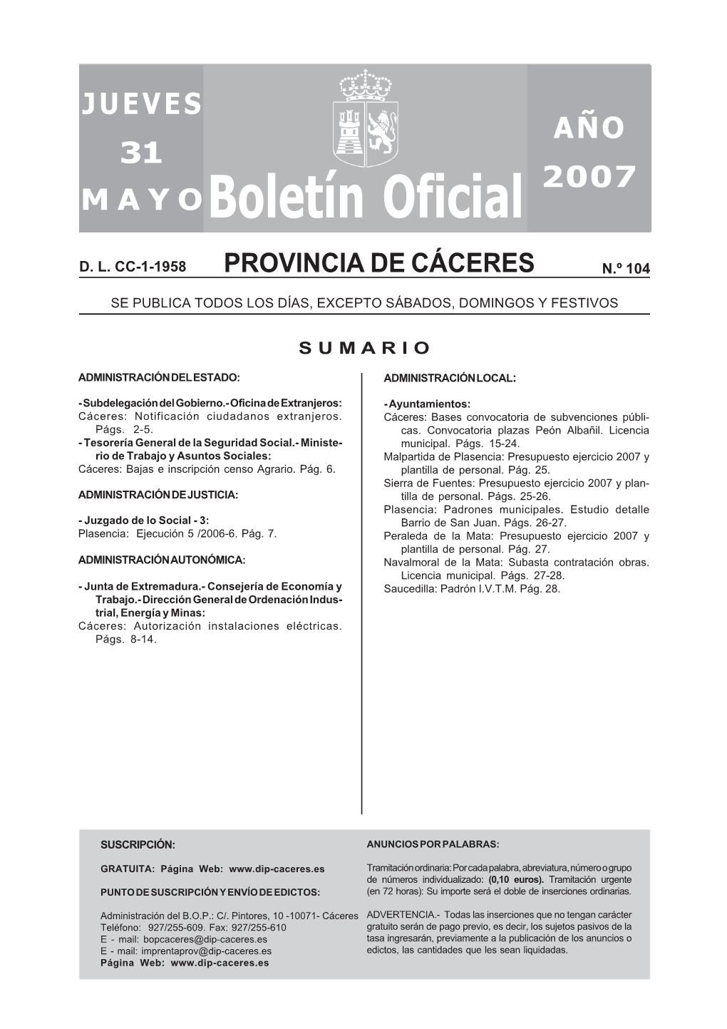 Boletín Oficial De La Provincia De Cáceres