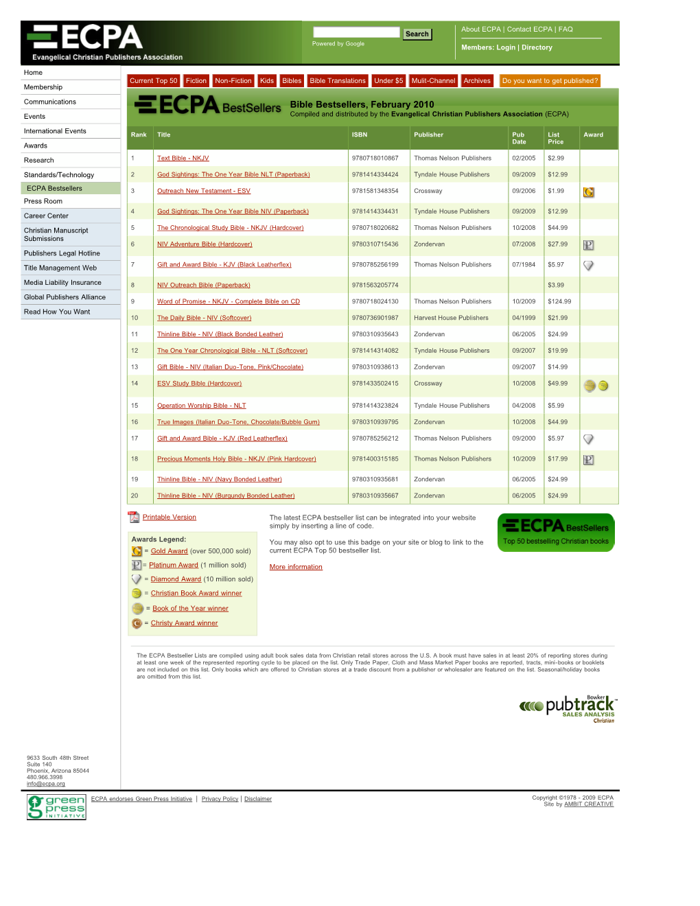 ECPA Bible Bestsellers