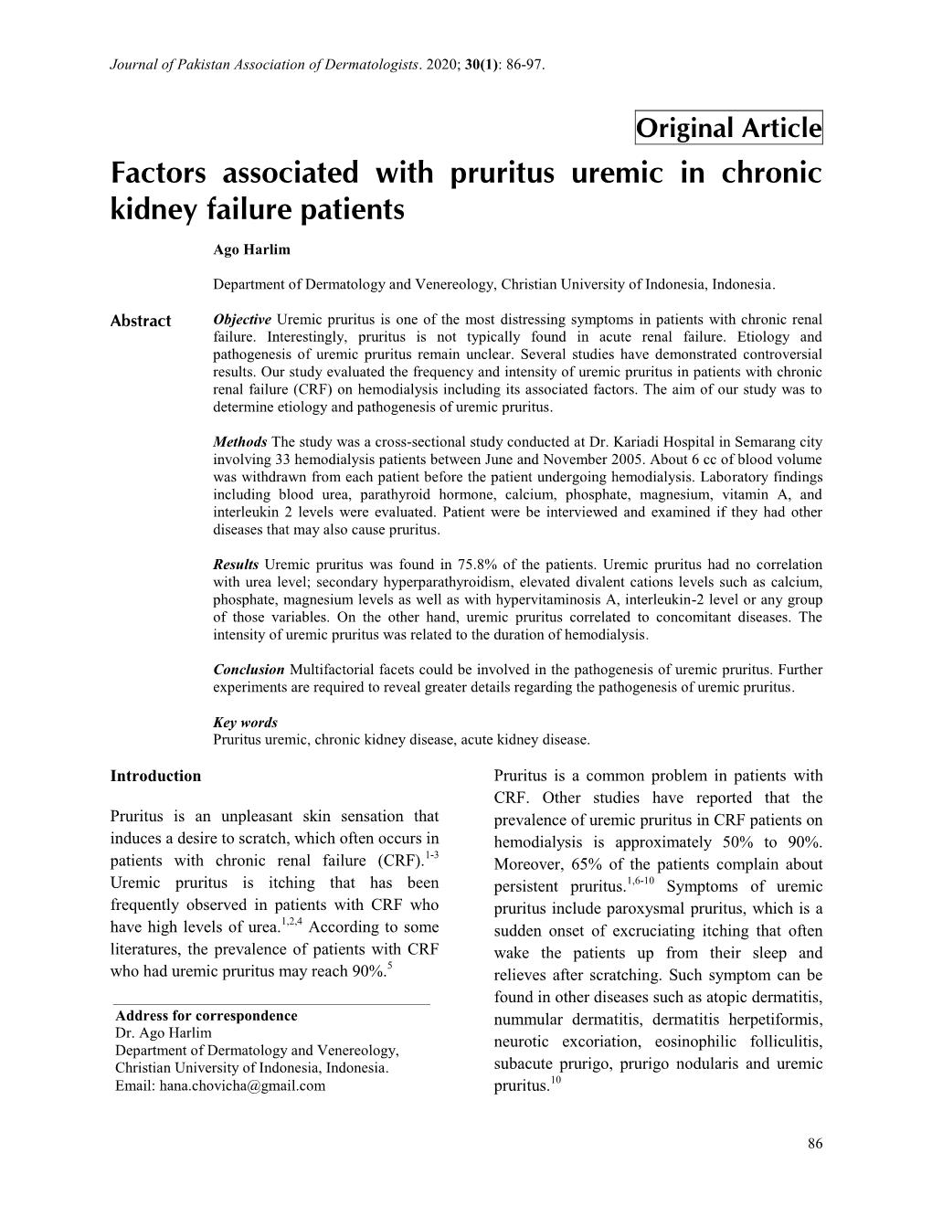 Factors Associated with Pruritus Uremic in Chronic Kidney Failure Patients