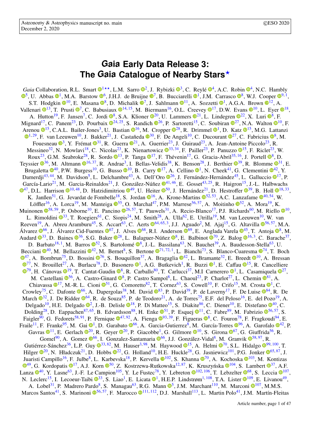 The Gaia Catalogue of Nearby Stars?