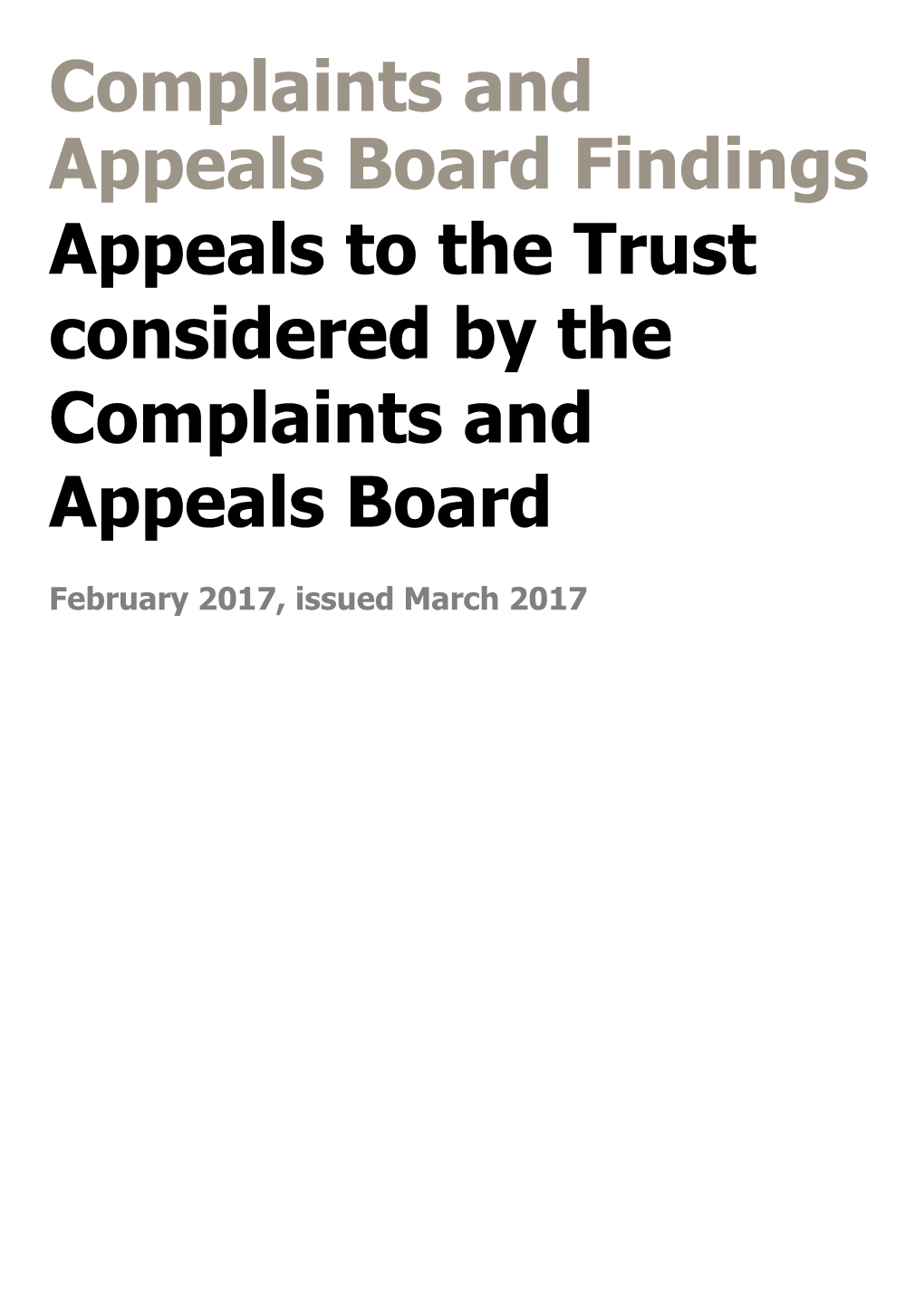 Complaints and Appeals Board Bulletin