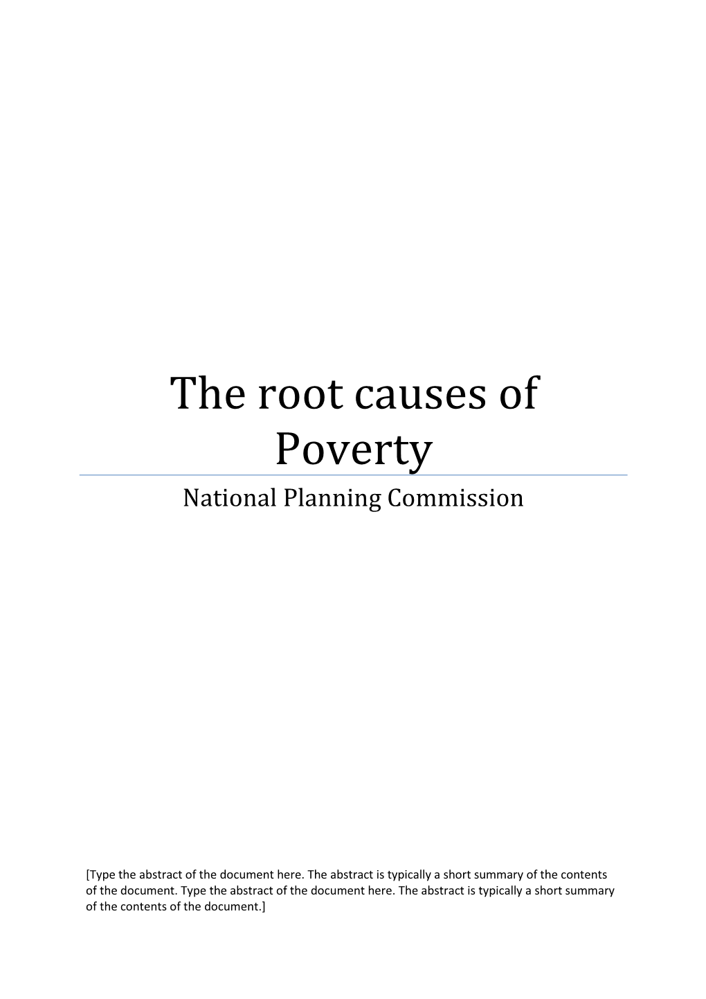 The Root Causes of Poverty National Planning Commission