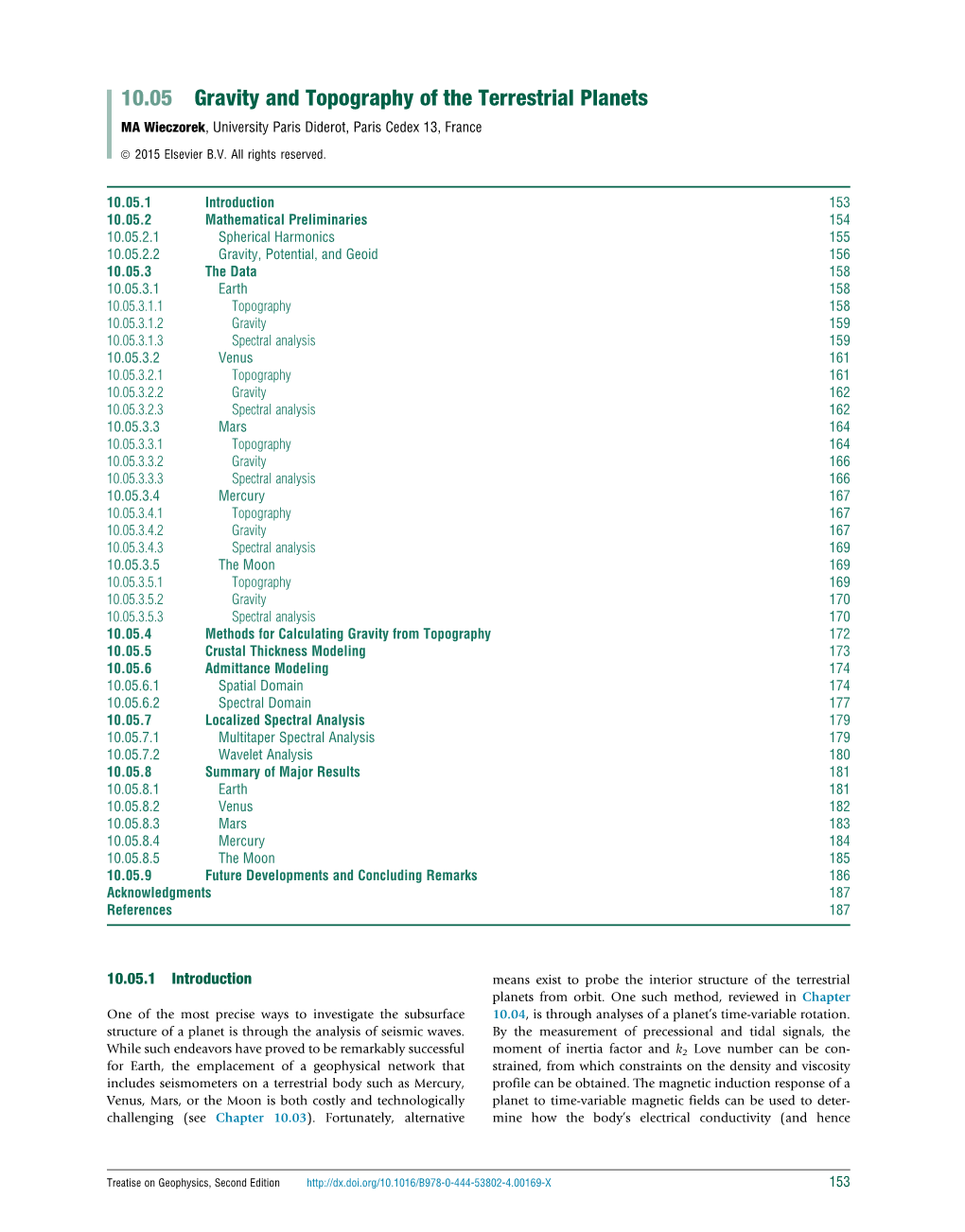 10.05 Gravity and Topography of the Terrestrial Planets MA Wieczorek, University Paris Diderot, Paris Cedex 13, France