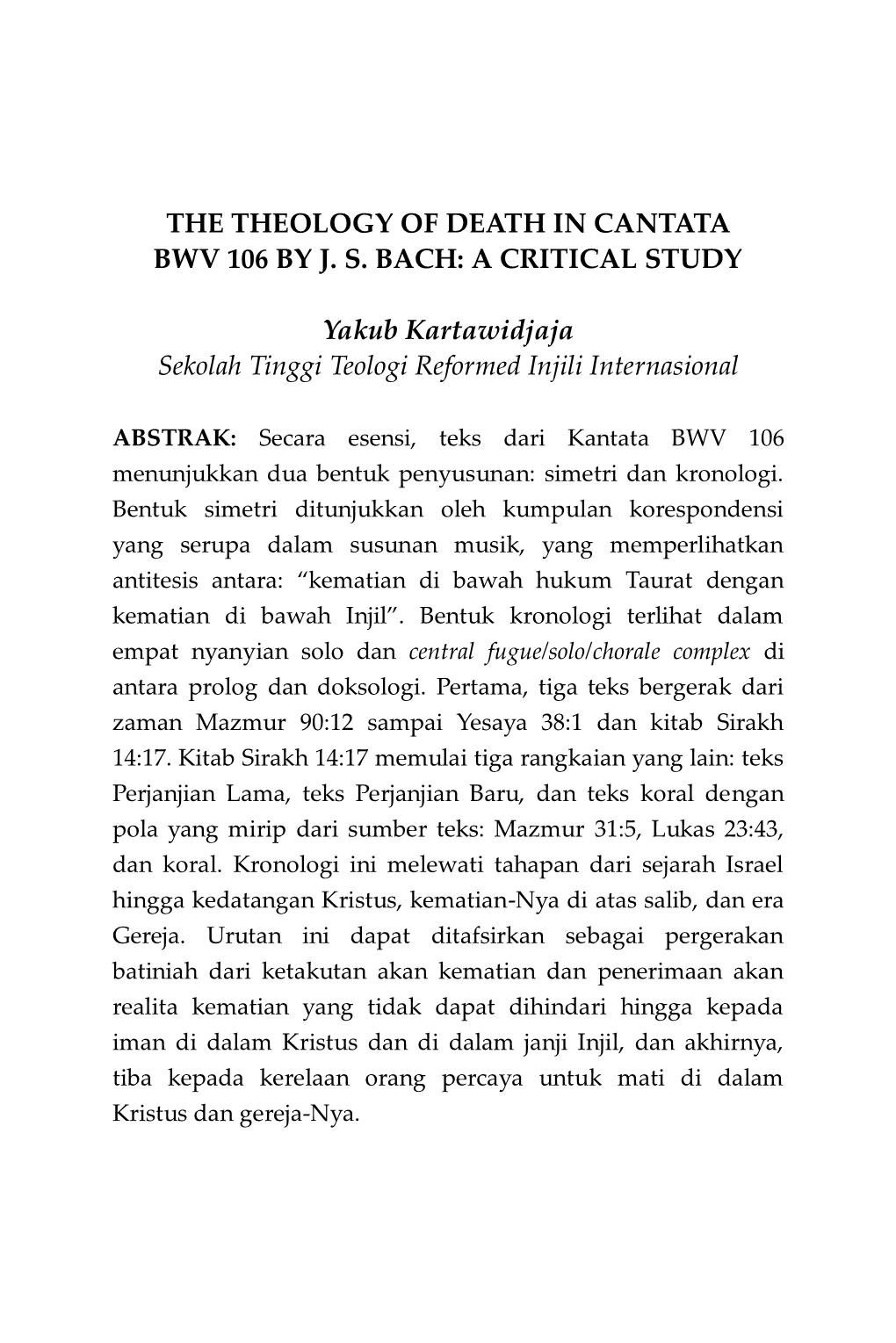 The Theology of Death in Cantata Bwv 106 by Js