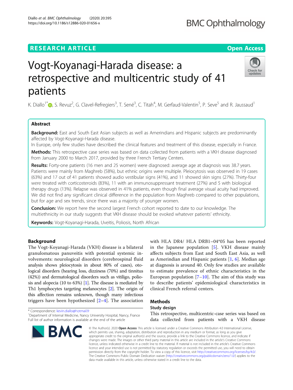 Vogt-Koyanagi-Harada Disease: a Retrospective and Multicentric Study of 41 Patients K