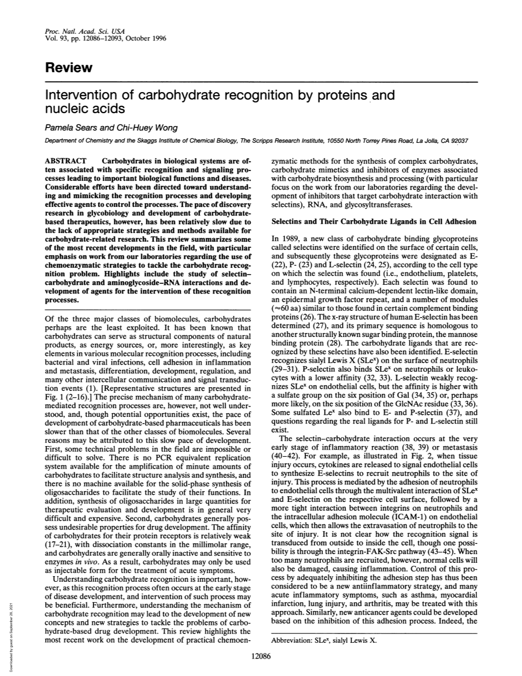 Review Intervention of Carbohydrate Recognition by Proteins and Nucleic