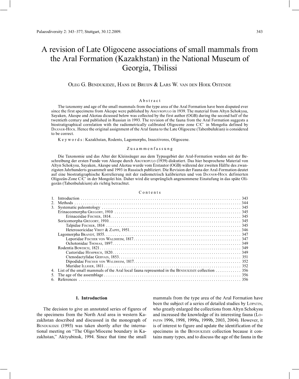 A Revision of Late Oligocene Associations of Small Mammals from the Aral Formation (Kazakhstan) in the National Museum of ­Georgia, Tbilissi