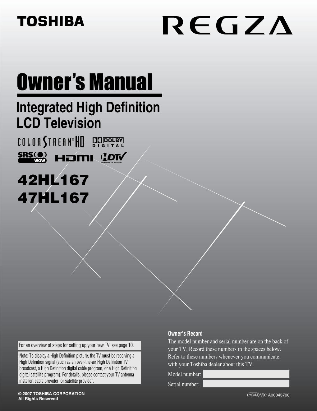 42HL167 47HL167 Integrated High Definition LCD Television