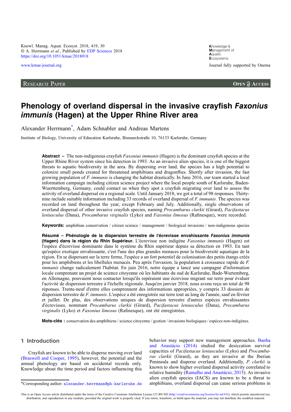 Phenology of Overland Dispersal in the Invasive Crayfish Faxonius Immunis