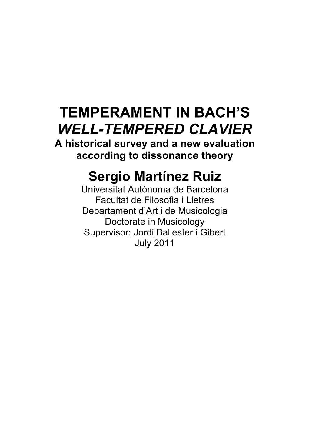 Temperament in Bach's Well-Tempered Clavier