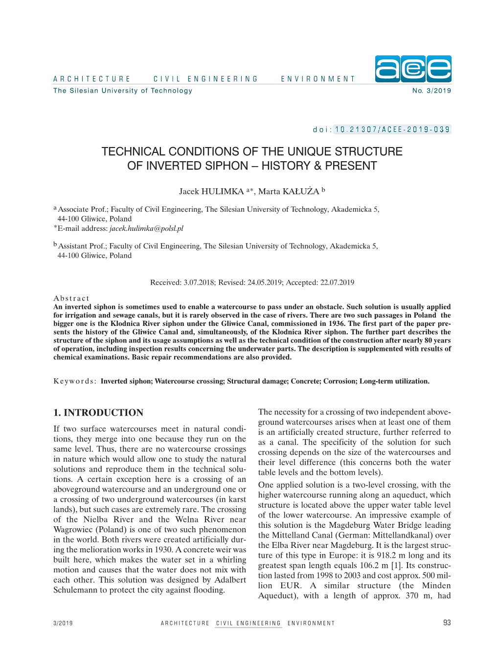 Technical Conditions of the Unique Structure of Inverted Siphon – History & Present