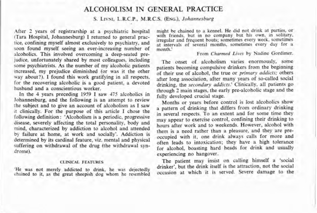 Alcoholism in General Practice