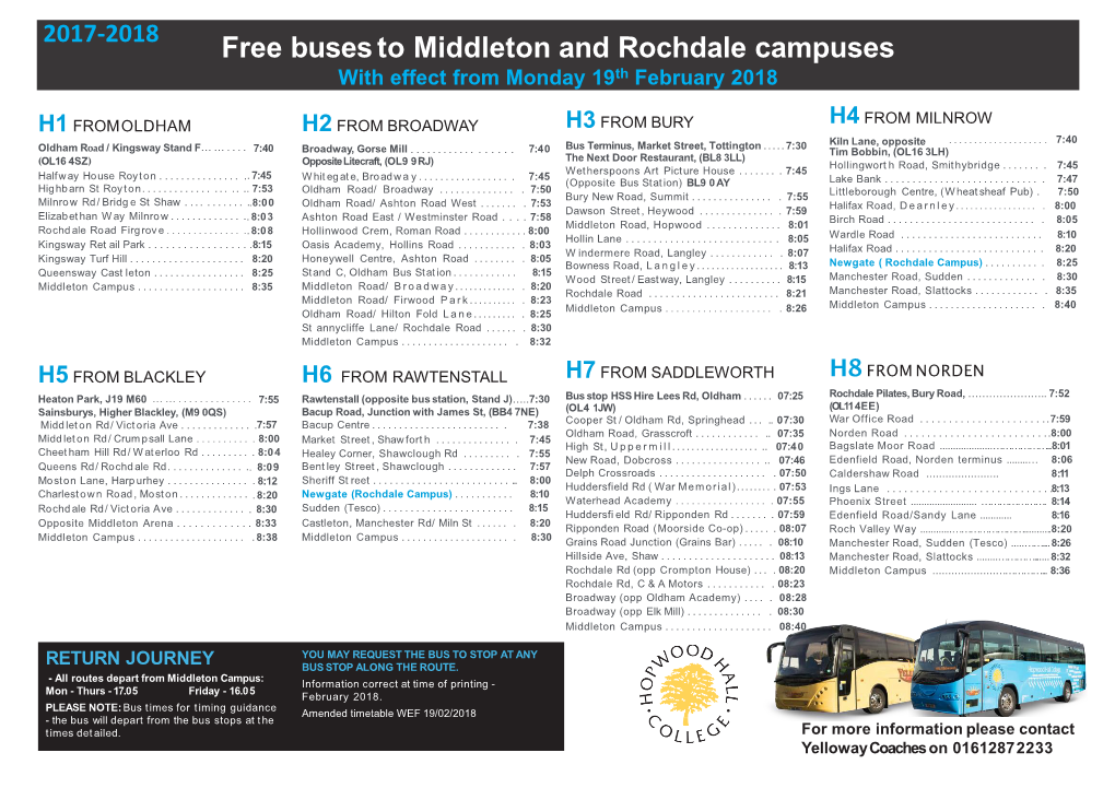 Free Buses to Middleton and Rochdale Campuses 20 17/ 18