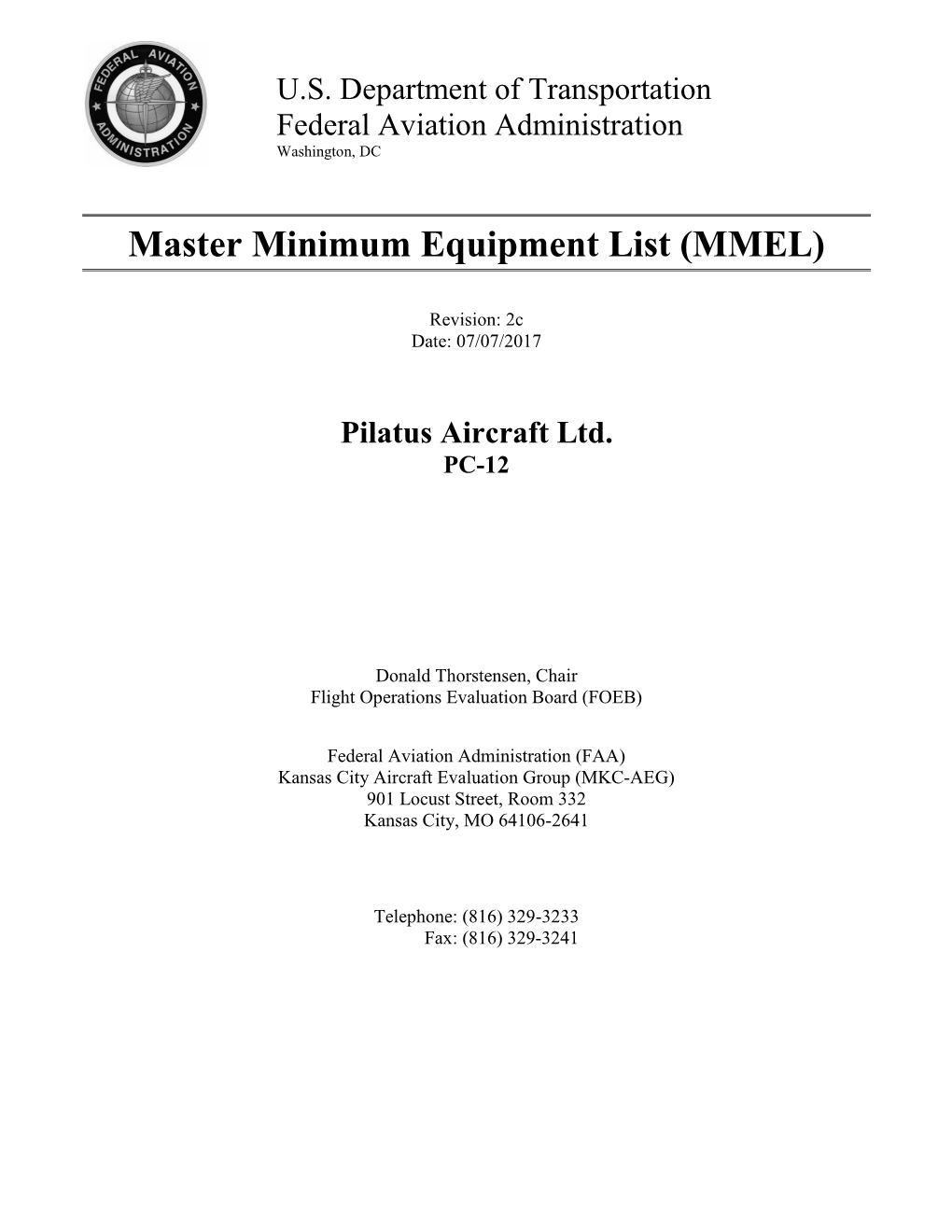 Master Minimum Equipment List (MMEL)