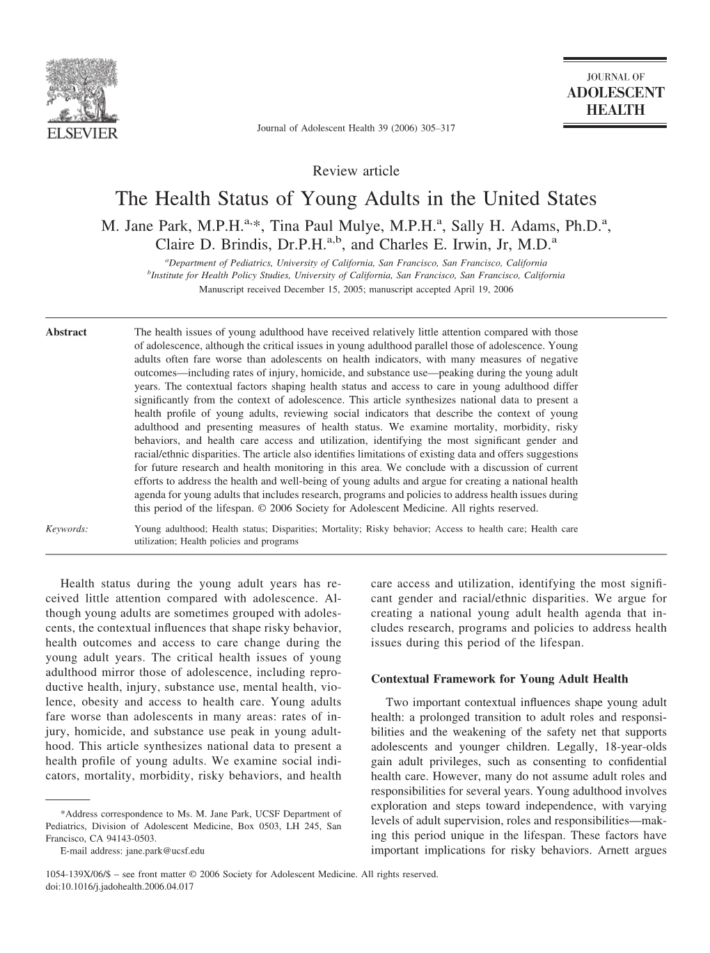 The Health Status of Young Adults in the United States M