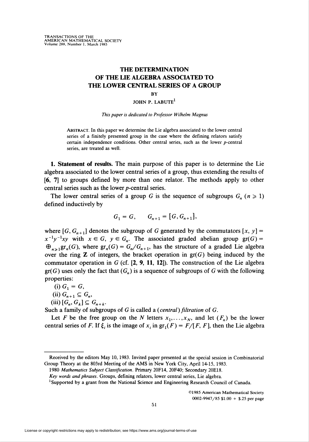 Of the Lie Algebra Associated to the Lower Central