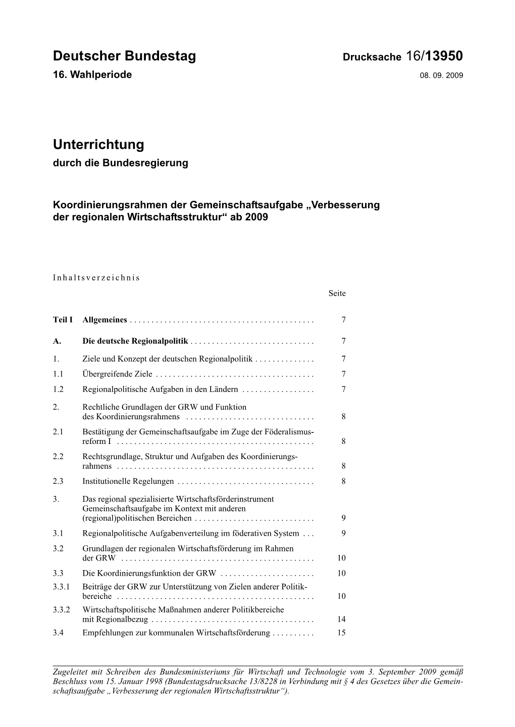 Koordinierungsrahmen Der Gemeinschaftsaufgabe „Verbesserung Der Regionalen Wirtschaftsstruktur“ Ab 2009