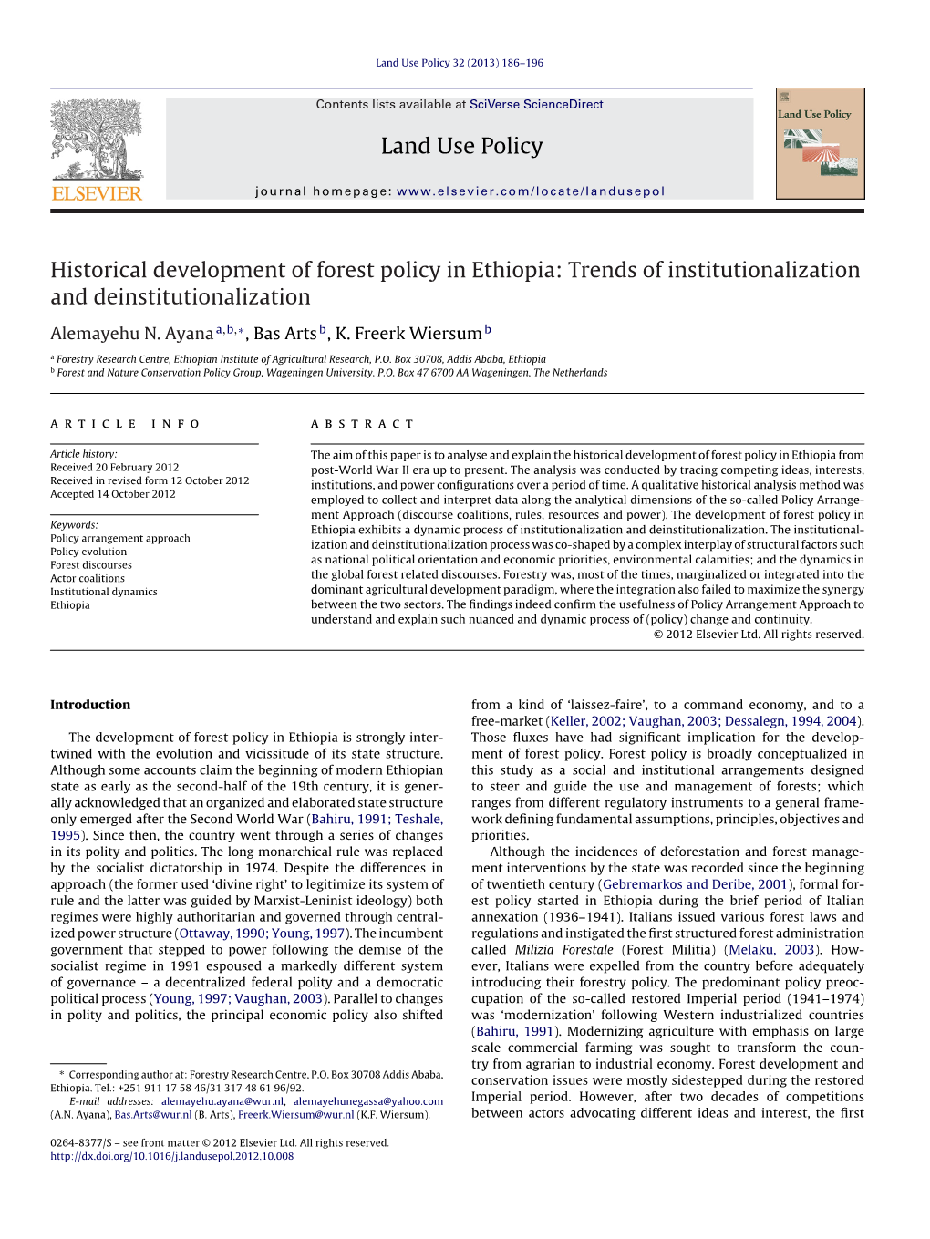 Historical Development of Forest Policy in Ethiopia: Trends of Institutionalization