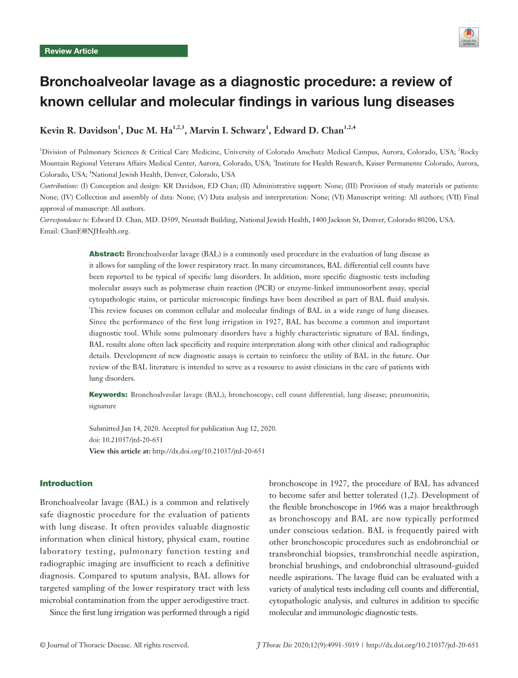 Bronchoalveolar Lavage As a Diagnostic Procedure: a Review of Known Cellular and Molecular Findings in Various Lung Diseases