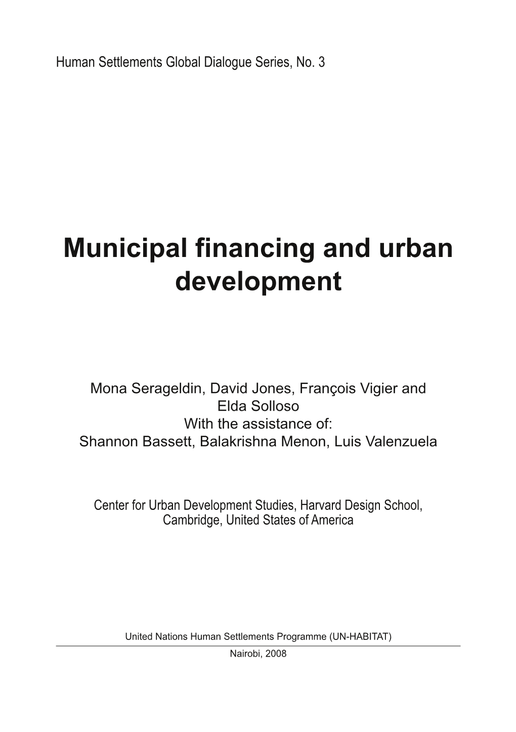 Municipal Financing and Urban Development