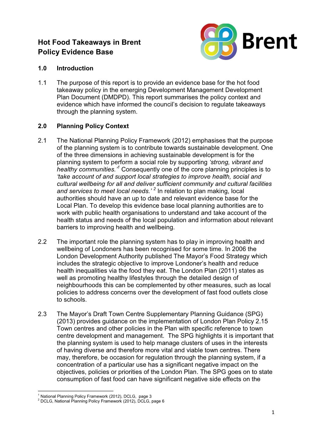 Hot Food Takeaways in Brent Policy Evidence Base