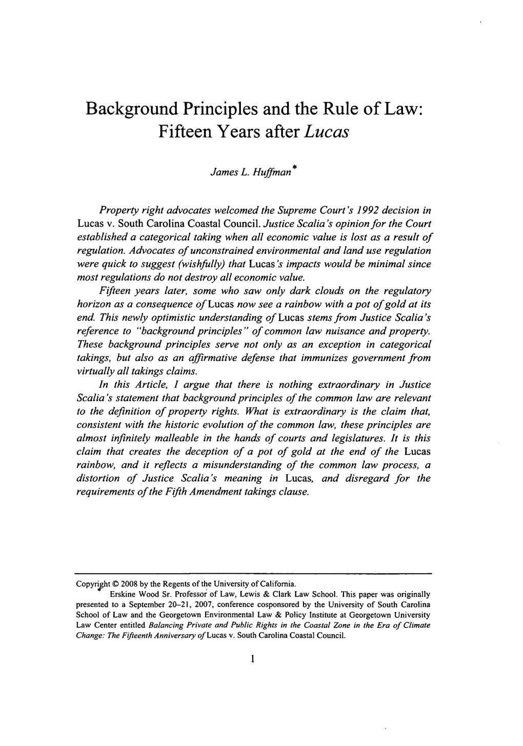 Background Principles and the Rule of Law: Fifteen Years After Lucas