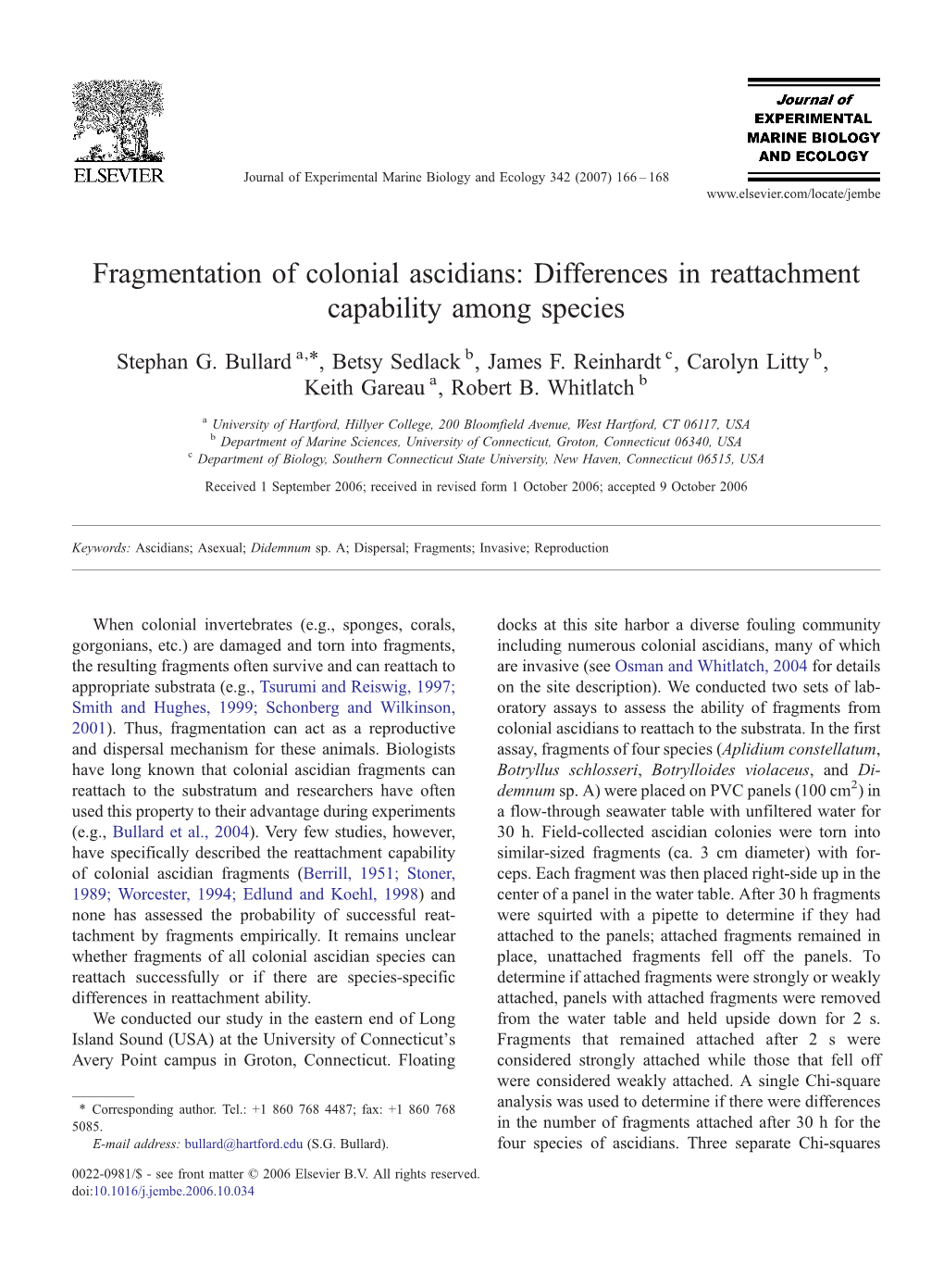 Fragmentation of Colonial Ascidians: Differences in Reattachment Capability Among Species ⁎ Stephan G