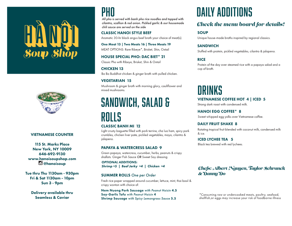 Pho Sandwich, Salad & Rolls Daily Additions Drinks