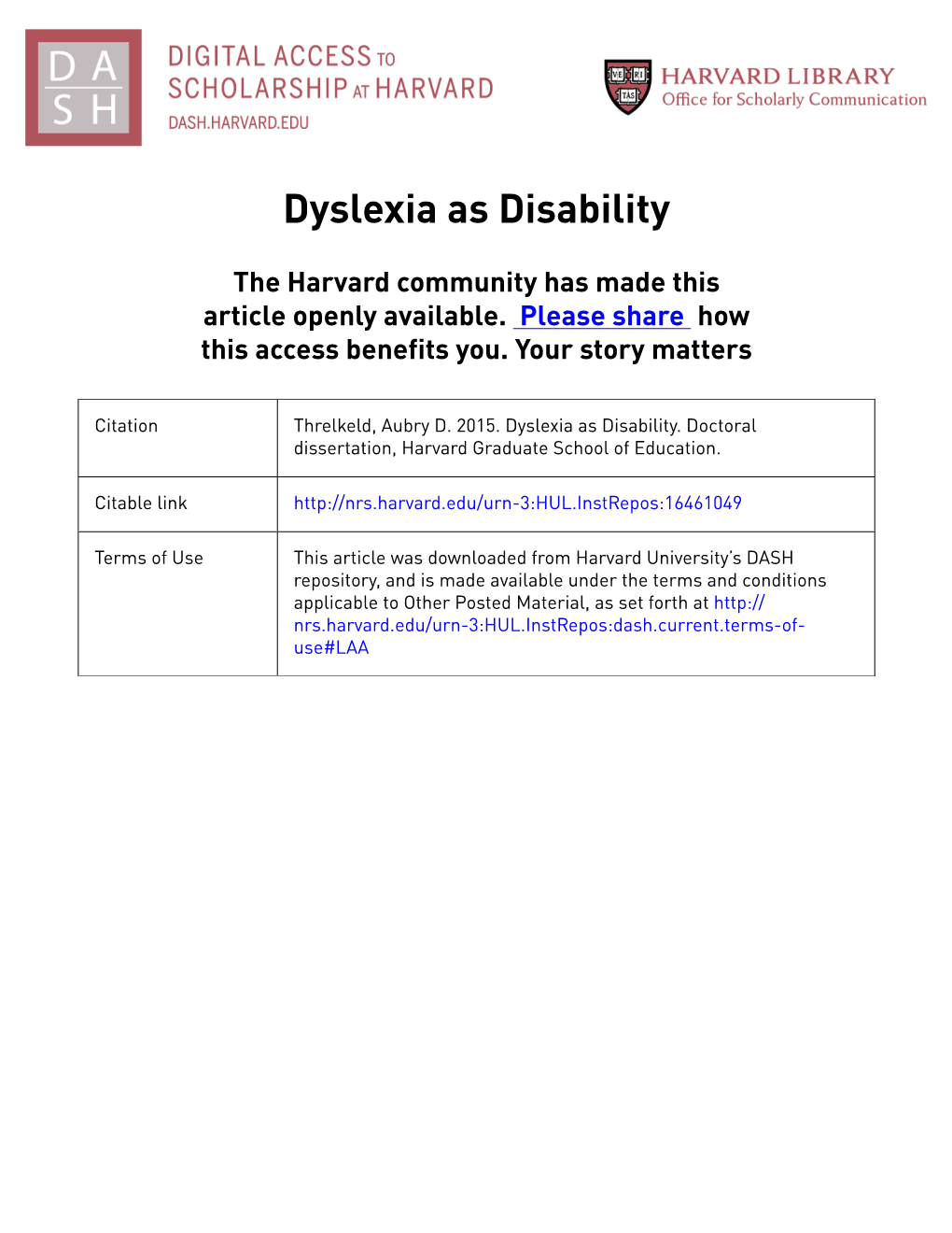 Dyslexia As Disability