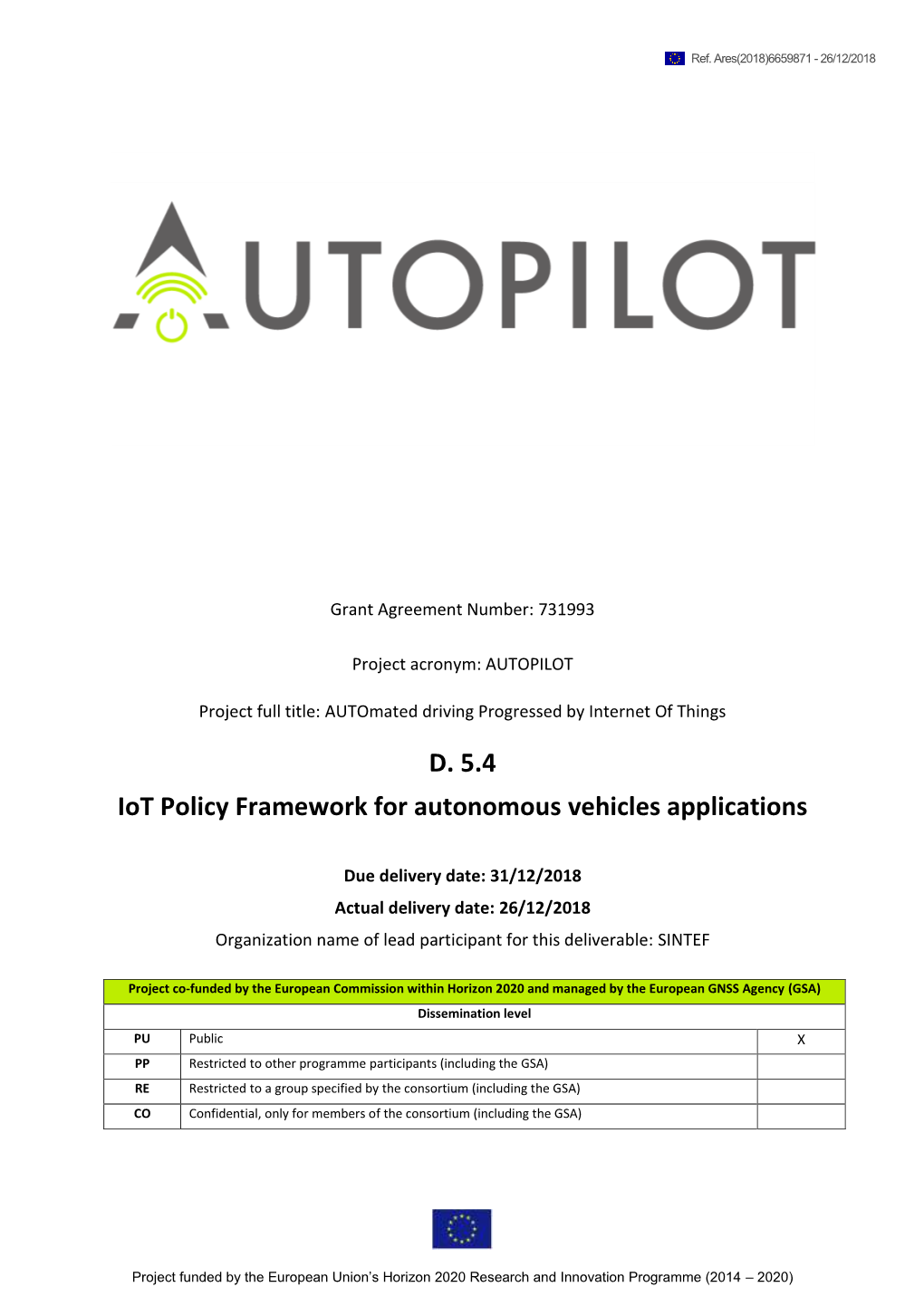 D. 5.4 Iot Policy Framework for Autonomous Vehicles Applications