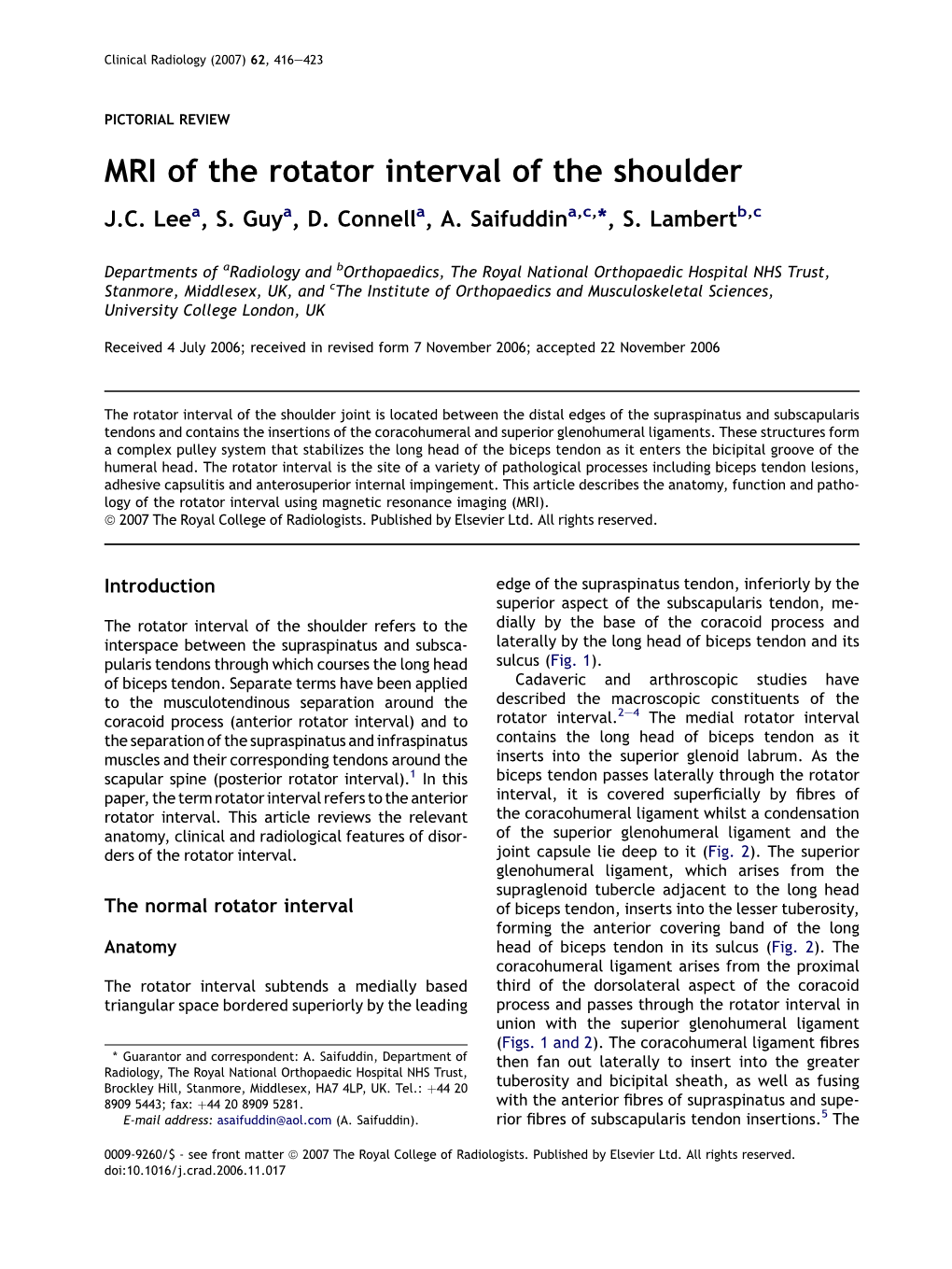 MRI of the Rotator Interval of the Shoulder J.C