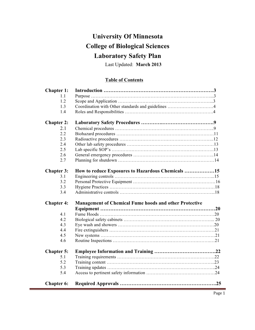 College Laboratory Safety Plan