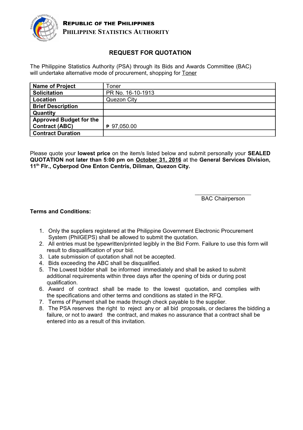 Request for Quotation s16