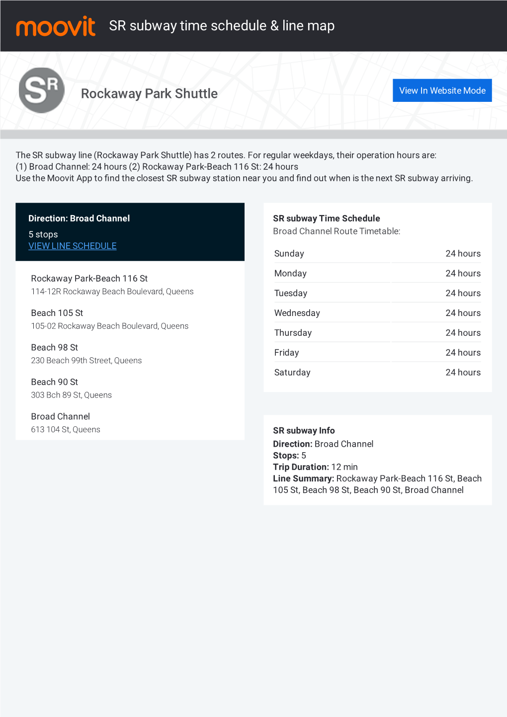 SR Subway Time Schedule & Line Route