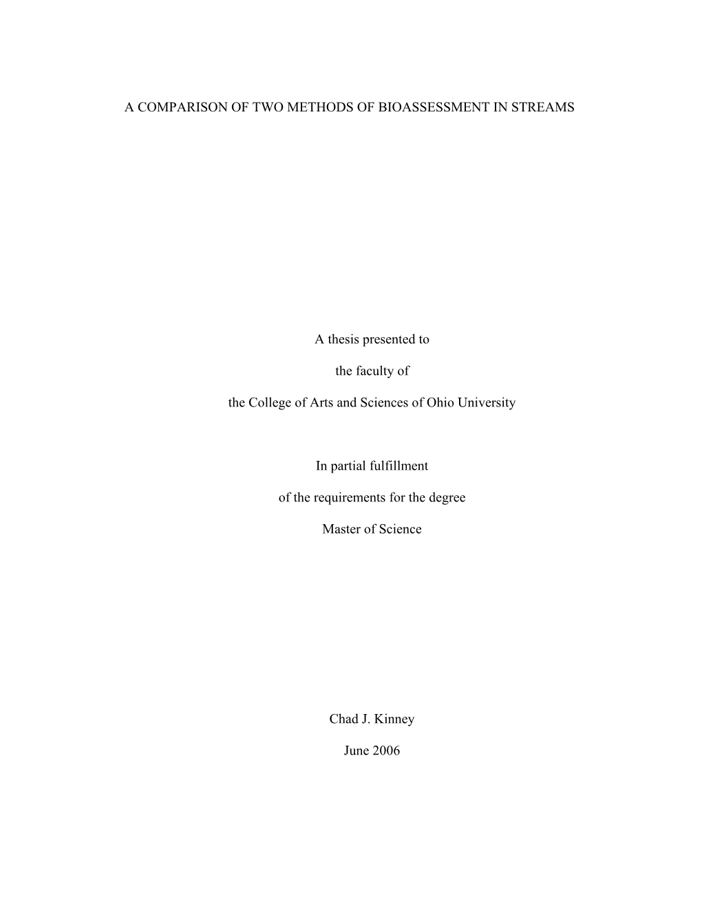 A Comparison of Two Methods of Bioassessment in Streams