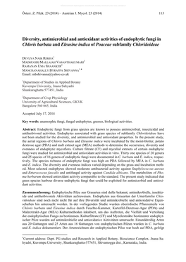 Diversity, Antimicrobial and Antioxidant Activities of Endophytic Fungi in Chloris Barbata and Eleusine Indica of Poaceae Subfamily Chloridoideae