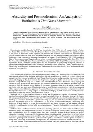 Absurdity and Postmodernism: an Analysis of Barthelme's the Glass