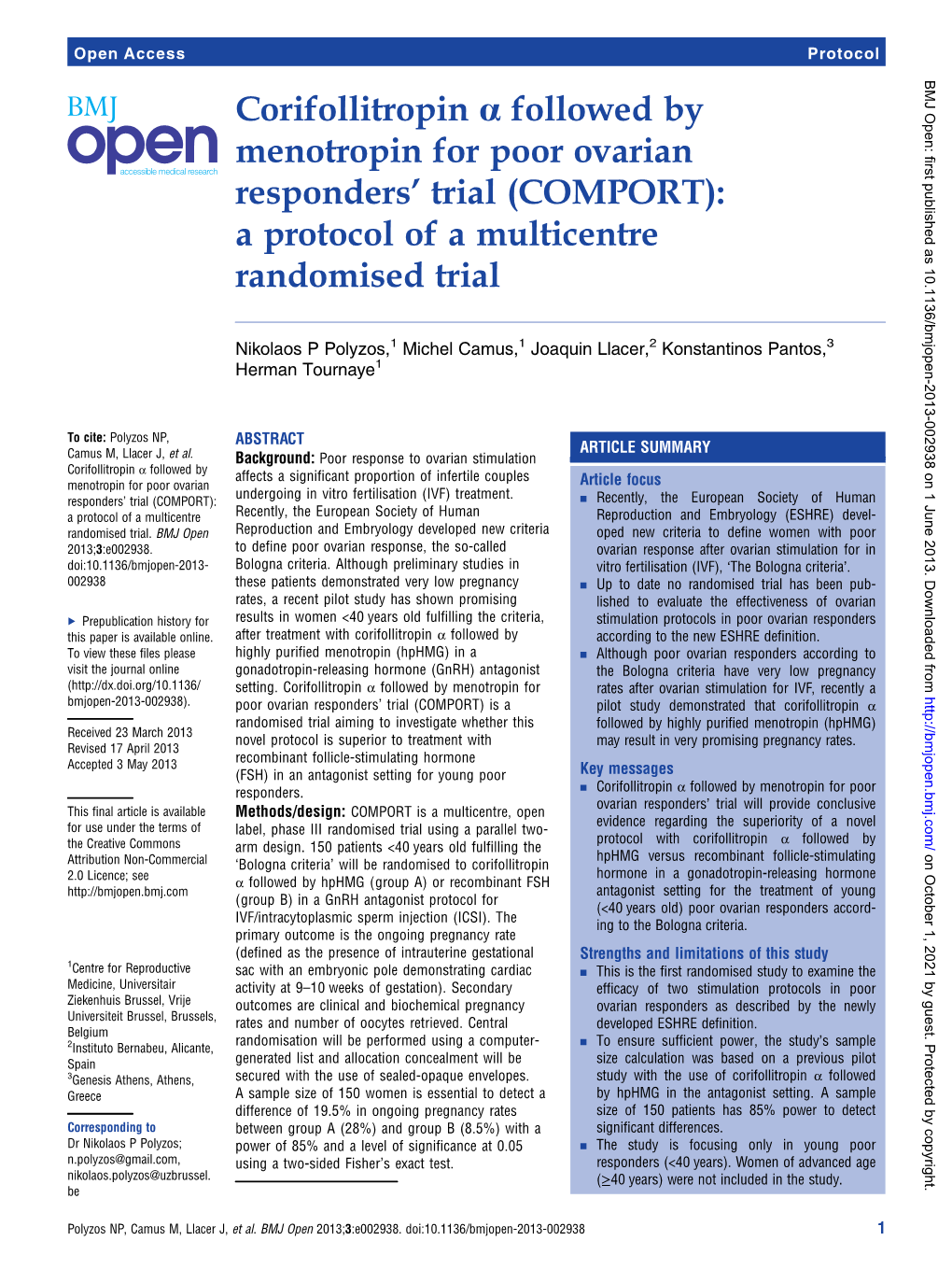 Corifollitropin Α Followed by Menotropin for Poor Ovarian Responders’ Trial (COMPORT): a Protocol of a Multicentre Randomised Trial