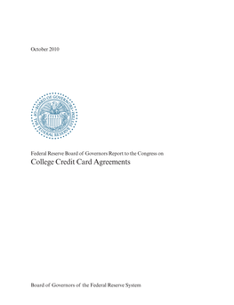 Federal Reserve Board of Governors Report to the Congress on College Credit Card Agreements